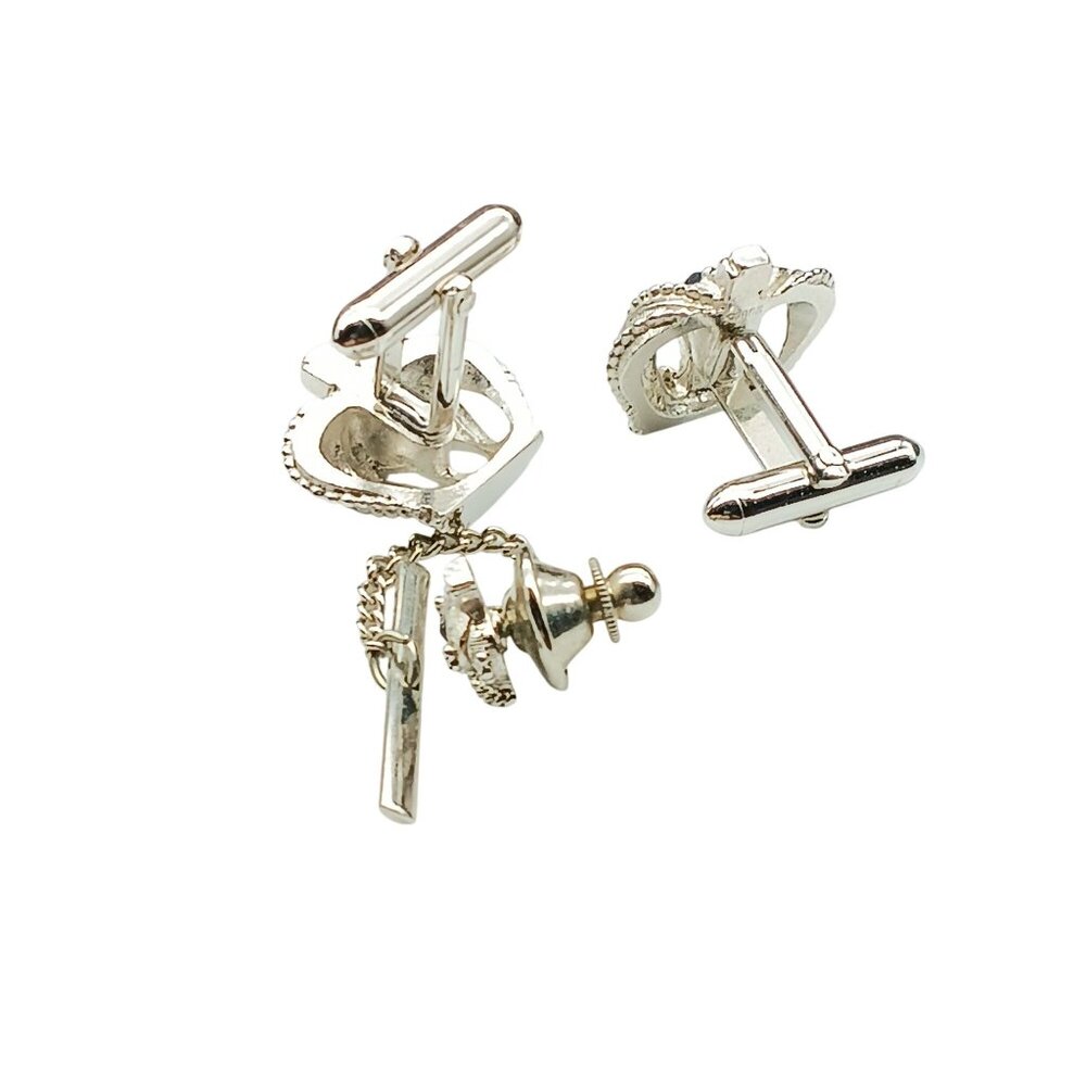 Vintage Swank Crown Cufflinks & Tie Tack Set With Blue Stone Accents - Picture 2 of 2